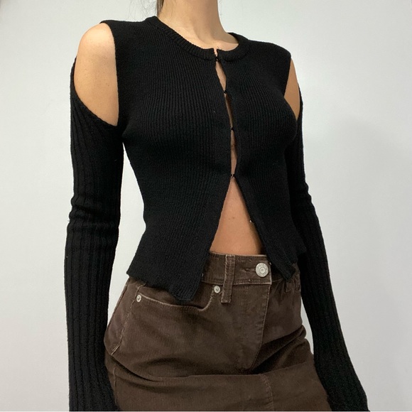 TheOpen Product Knit Shoulder Cut Out Cardigan Size 1 - Picture 5 of 11